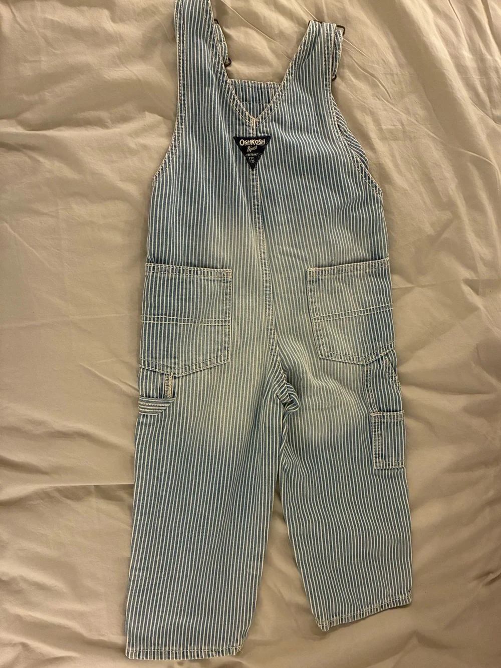 Vintage OshKosh B'Gosh Vestbak Denim Overalls Blue Stripes 2T